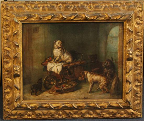 Attributed to George Armfield Dogs in a scullery, 13 x 16.5in.